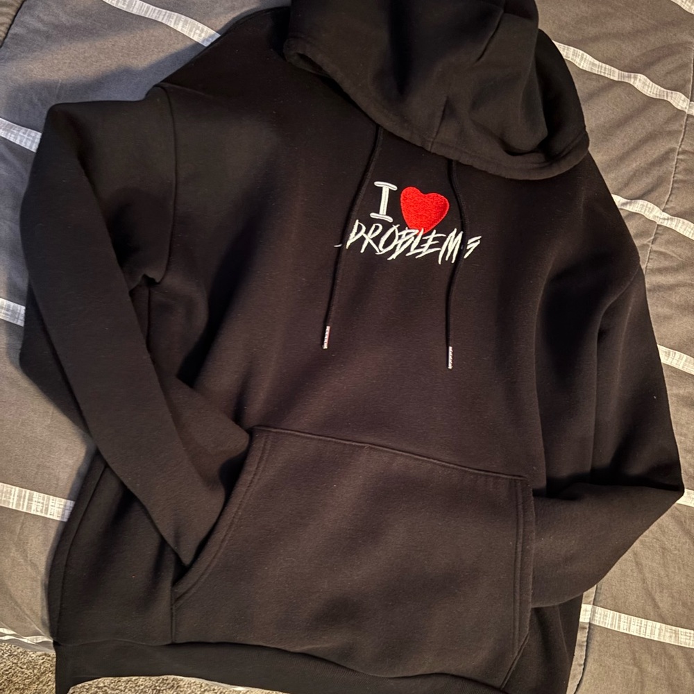 Black Hoodie with Red and White Graphic